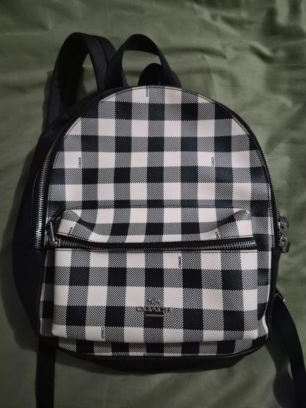 Coach Black and White Gingham Backpack